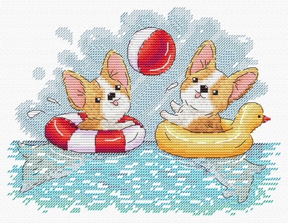 Весёлое купание (15*20 см) (корги)
