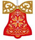 Красный колокольчик с бантом. Ёлочная игрушка (9*12 см) (перфорированный фетр)